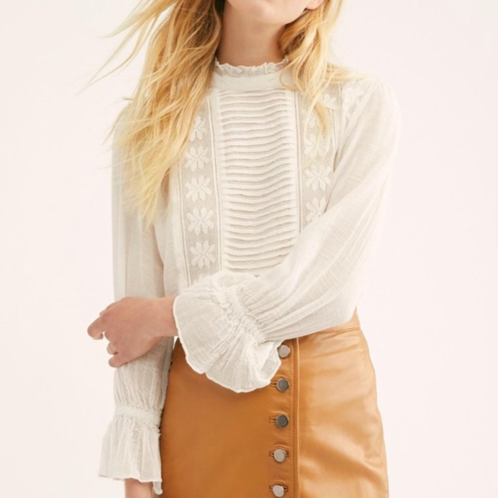 Free People Adore You Mock Neck Button Boho Top Large
